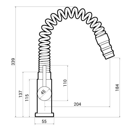 Reginox Zebedee Chrome Spring Tap Technical Drawing