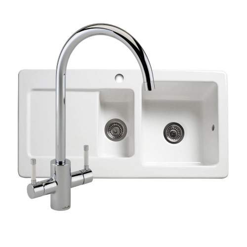 RL501CW 1.5 Bowl Ceramic Kitchen Sink and Genesis Kitchen Tap