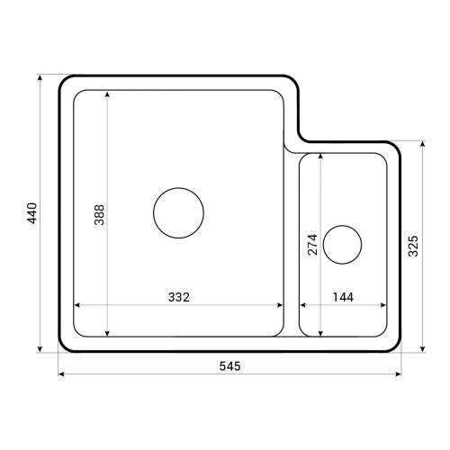 Caple Ettra 150 1.5 Bowl Ceramic Undermount Kitchen Sink Tech Drawing