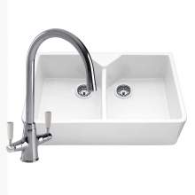 Double bowl ceramic kitchen sink with free tap