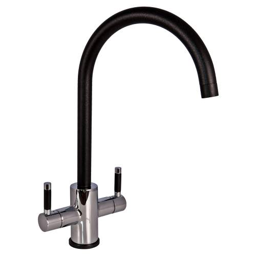 Reginox Genesis Twin Lever Kitchen Tap with Black Spout and Handles