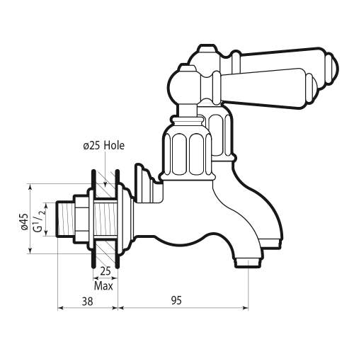 Perrin & Rowe 4322 Wall Mounted Bibcock Tap