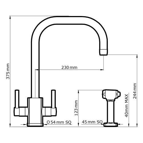 Perrin and Rowe 4310 RUBIQ 'U' Spout Kitchen Tap with Rinse