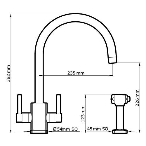 Perrin and Rowe RUBIQ 4308 'C' Spout Kitchen Tap with Rinse