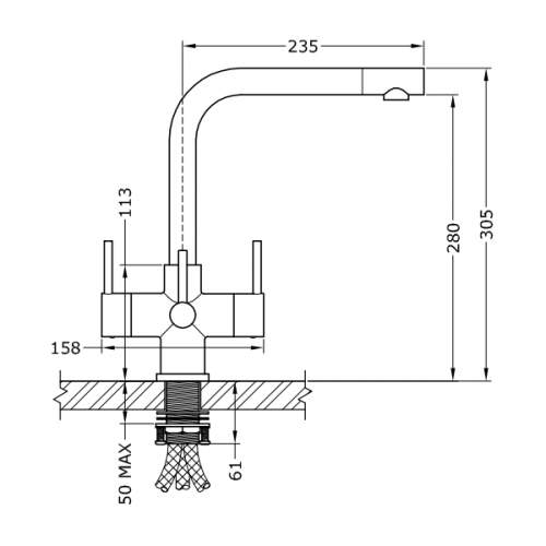 Bluci NOVANTA2 TriPuro Water Filter Kitchen Tap with Three Levers with Filter and Housing