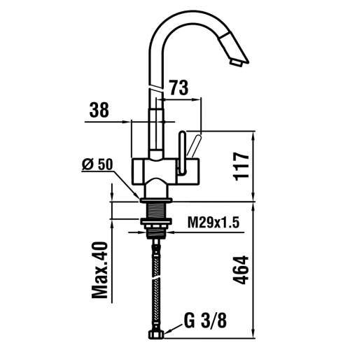 Arwa TWINFLEX Single Side Lever Designer Kitchen Mixer Tap with Flexible Spout  Technical Drawing