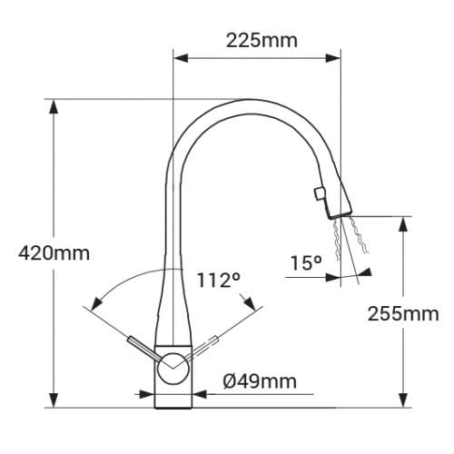 KWC EVE Kitchen Mixer Tap with Pull-Out Spray & LED Technical Image