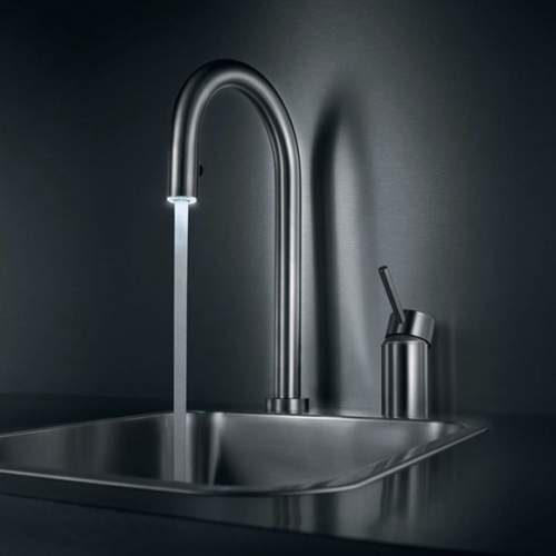 KWC INOX Light - Two Hole LED Kitchen Tap with Pull-Out Spray & Control Lever