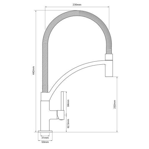 Bluci ARCO Pull-Out Hose Single Lever Professional Tap Tech Drawing