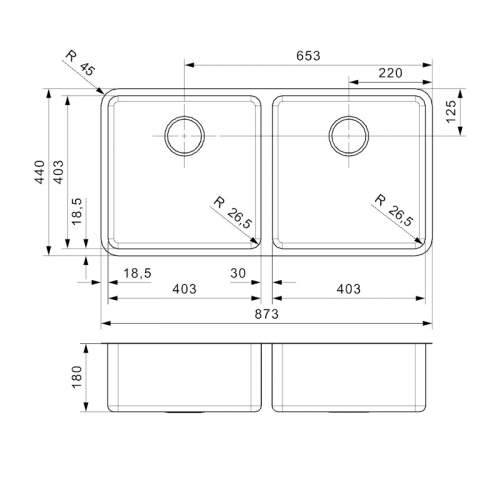 Reginox OHIO 40x40+40x40 Double Bowl Kitchen Sink - R17623