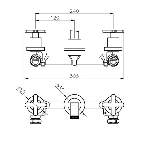 Abode SERENITIE Wall Mounted 3 Hole Basin Mixer Tap in Rose Gold - AB2605