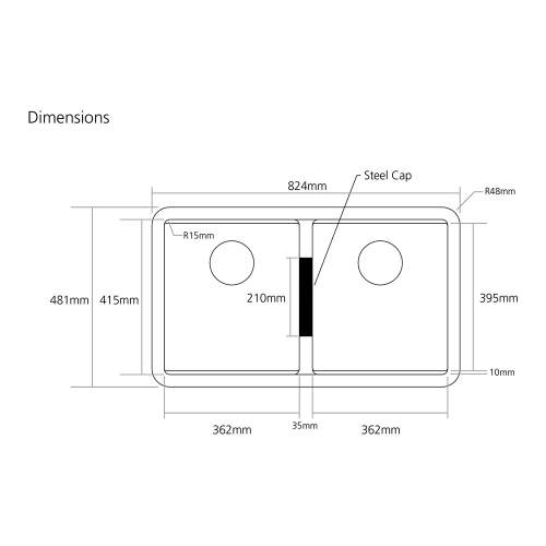 Caple Leesti 200 Double Bowl Granite Kitchen Sink Technical Image