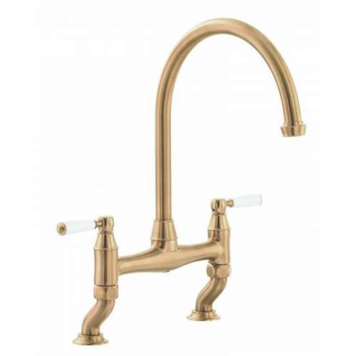 Abode ATSTBURY twin lever kitchen bridge tap in Forged Brass - AT3072