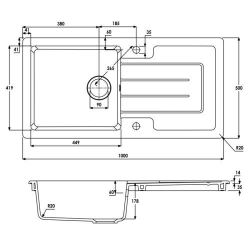 Abode Acton 1.0 Bowl Reversible Ceramic Kitchen Sink