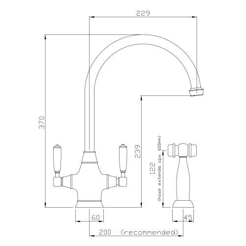 Abode ASTBURY Twin Lever Mixer Kitchen Tap With Handspray in Forged Brass