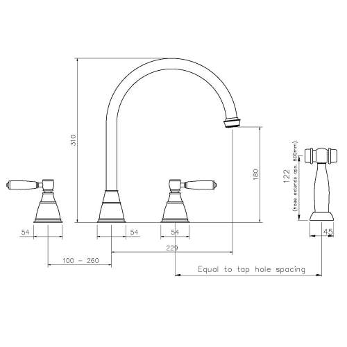 Abode ASTBURY 3 Part Mixer Kitchen Tap with Handspray in Forged Brass