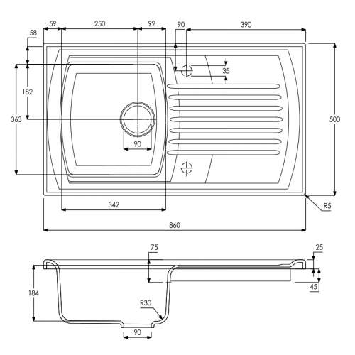 Abode Milford 1.0 Bowl Reversible Ceramic Kitchen Sink - AW1042