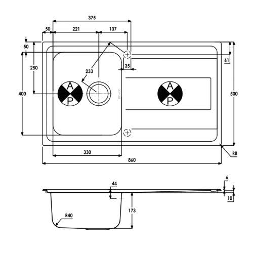 Abode Ixis Single Compact Bowl Stainless Steel Kitchen Sink - AX5101