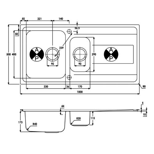 Abode Ixis 1.5 Bowl Stainless Steel Kitchen Sink - AW5103