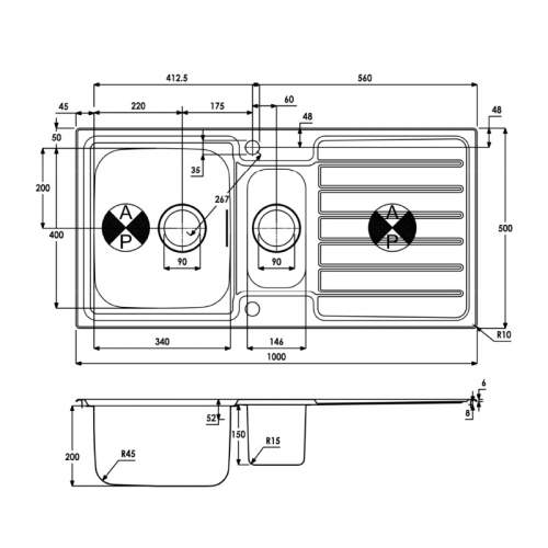 Abode Neron 1.5 Bowl Stainless Steel Kitchen Sink - AW5113