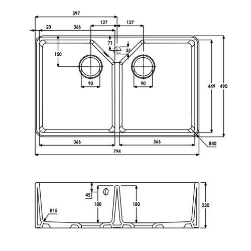 Abode PROVINCIAL Double Bowl Belfast Kitchen Sink - AW1021