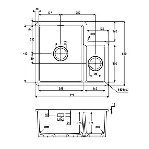 Abode SANDON 1.5 Bowl Ceramic Kitchen Sink - AW1032