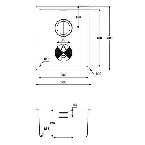 Abode Matrix R15 1.0 Bowl Compact Kitchen Sink - AW5121