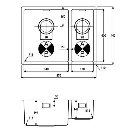 Abode Matrix R15 1.5 Bowl Kitchen Sink - AW5124 & AW5126