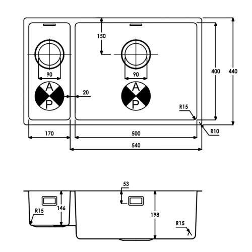 Abode Matrix R15 Large 1.5 Bowl Kitchen Sink