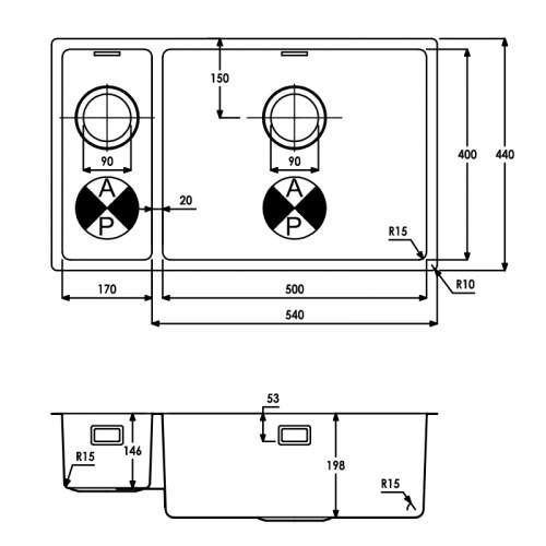 Abode Matrix R15 Large 1.5 Bowl Kitchen Sink