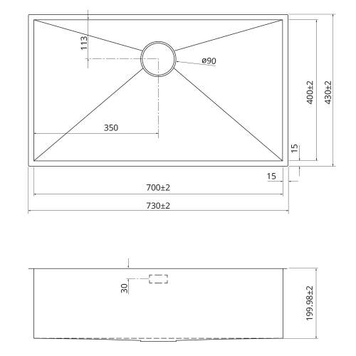 Bluci KUBE 70 Single Large Bowl Kitchen Sink Dimensions