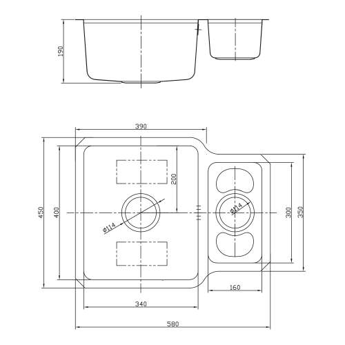 Bluci ORBIT 01 Reversible Undermount 1.5 Bowl Kitchen Sink Technical Image