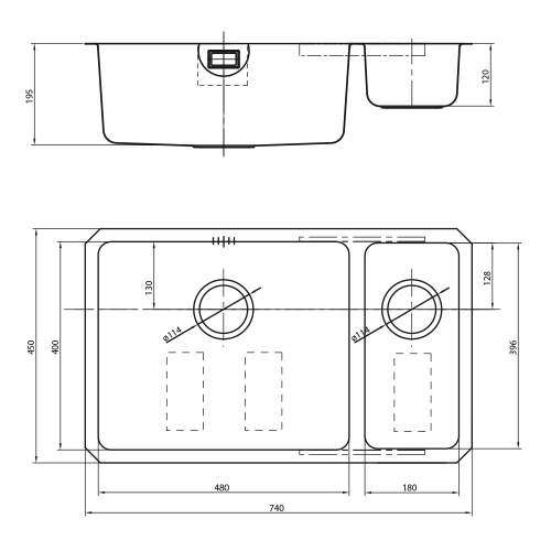 Bluci ORBIT 4818 Undermount 1.5 Bowl Kitchen Sink Dimensions