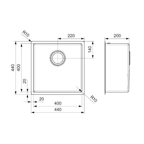 Reginox Miami 40x40 Single Bowl Kitchen Sink Dimensions