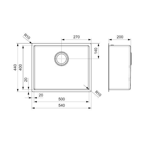 Reginox Miami 50x40 Single Bowl Kitchen Sink Dimensions