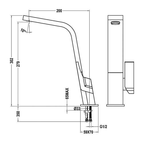Teka IC 915 Single Lever Black Kitchen Tap Dimensions