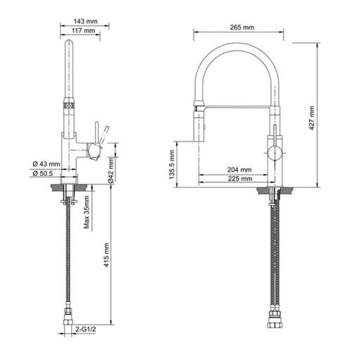 Teka TTM110C Black and Chrome Single Lever Professional Style Spray Tap