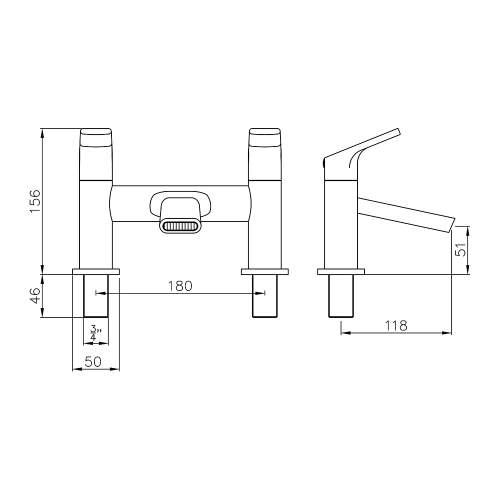 Abode SQUIRE AB2651 Deck Mounted Bath Filler Dimensions