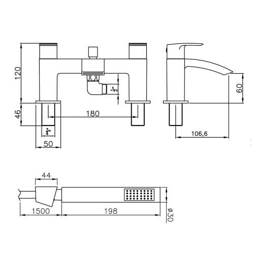 Abode LOOP AB2663 Deck Mounted Shower Mixer Tap