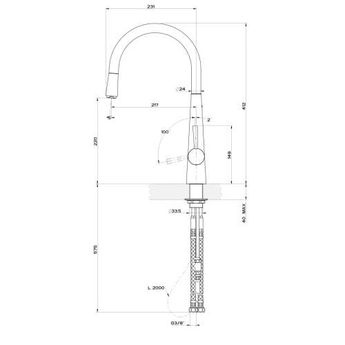 Gessi JUST 20577 Monobloc Kitchen Tap with Pull-Out Rinse