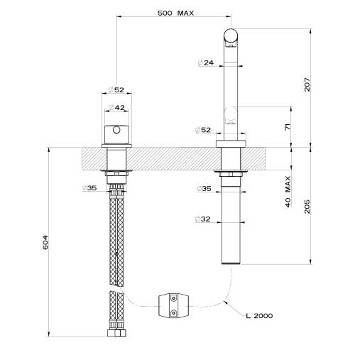 Gessi LOGIC 50109 2 Hole Kitchen Mixer Tap with 3 Positions and Pull-Out Rinse