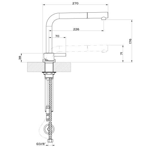 Gessi LOGIC 50109 2 Hole Kitchen Mixer Tap with 3 Positions and Pull-Out Rinse