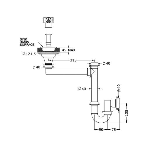 Perrin & Rowe 6400 Waste & Overflow Kit for Single Bowl Sinks