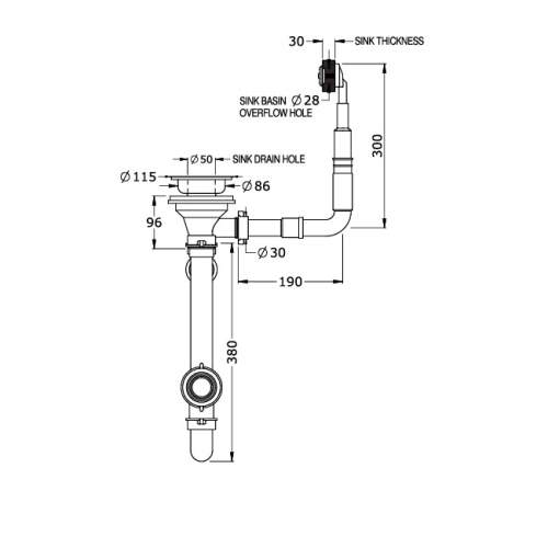 Perrin & Rowe 6400 Waste & Overflow Kit for Single Bowl Sinks