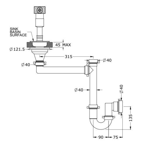 Perrin & Rowe 6485 Waste & Extended Overflow Kit for Shaker 800 only