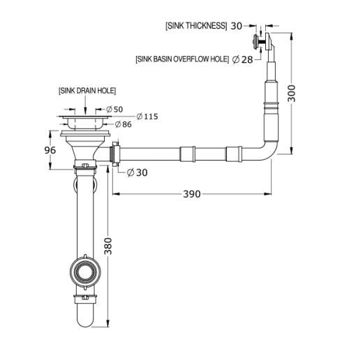 Perrin & Rowe 6485 Waste & Extended Overflow Kit for Shaker 800 only