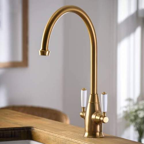 Abode ASTBURY Twin Lever Mixer Kitchen Tap in Forged Brass