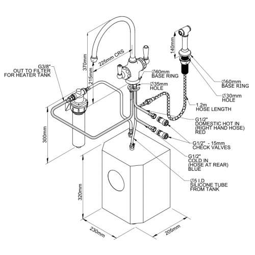 Perrin & Rowe 1937 Polaris 3 in 1 Instant Hot Water Kitchen Tap with Rinse