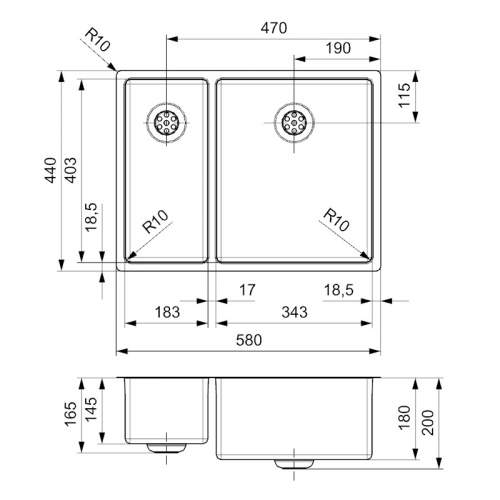 Reginox New York 18x40+34x40 Single Bowl Sink