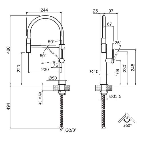 Gessi 316 Kitchen Flessa Semi-Professional Single Lever Tap